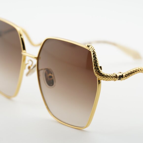 Roberto Cavalli SRC035M 0400 Sunglasses Gold Geometric Frame, Grey Lenses